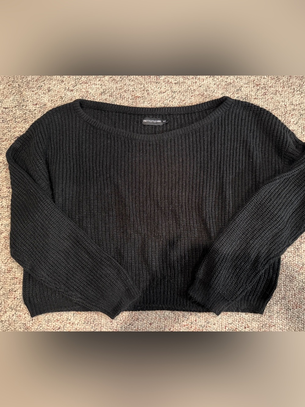 PrettyLittleThing Black Ribbed Scoop Neck Sweater